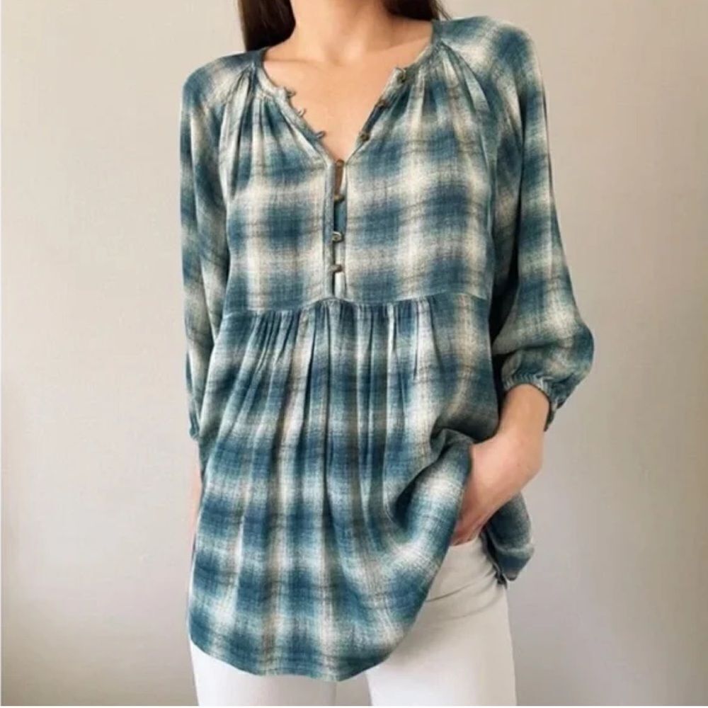 Anthropologie Maeve Cavalon Plaid Popover Blouse S